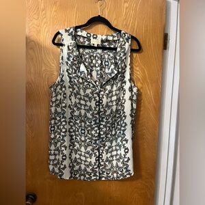 Modcloth Black and cream butterfly print split neck sleeveless blouse 2X